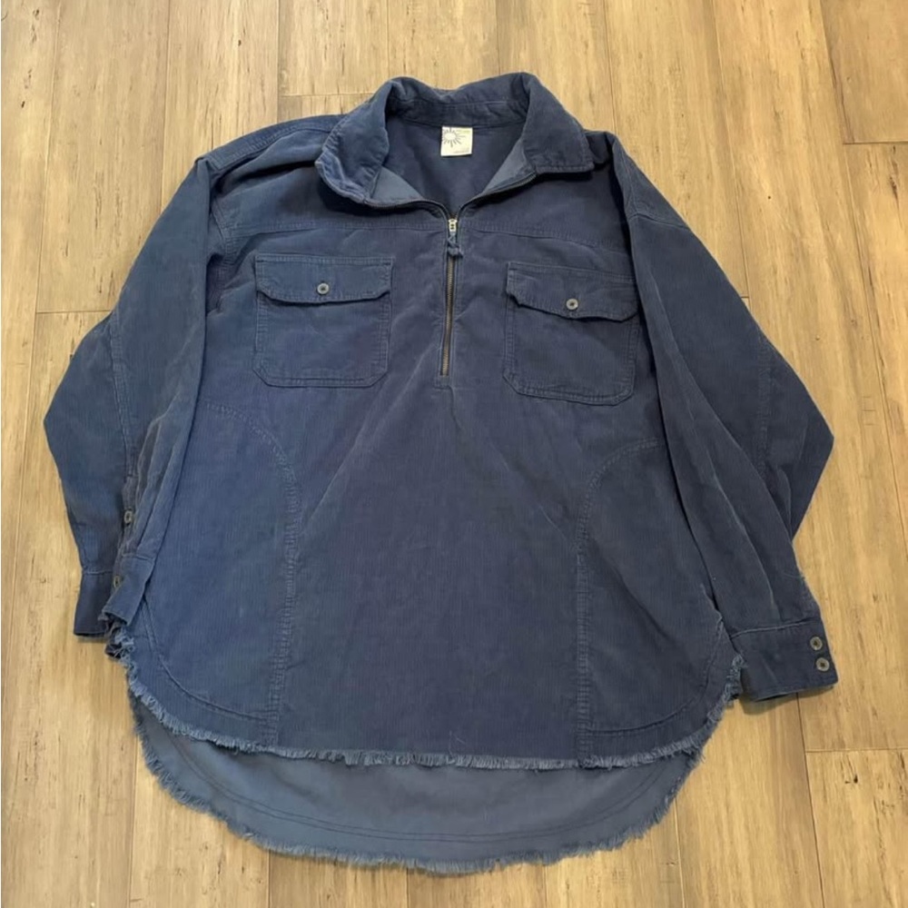 Aerie Offline Corduroy 3/4 Zip Distressed Hem Oversized Shacket